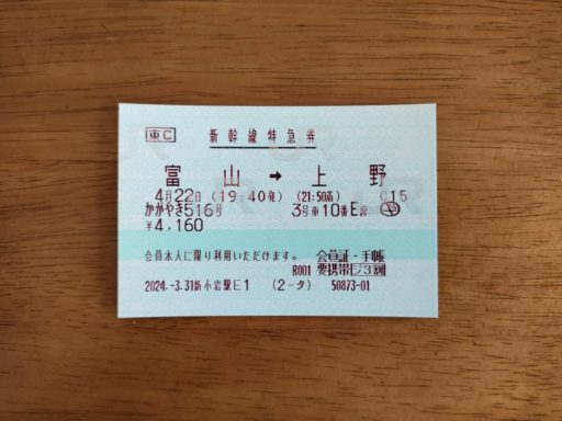 富山→上野　特急券
