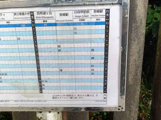 博物館前バス停　時刻表