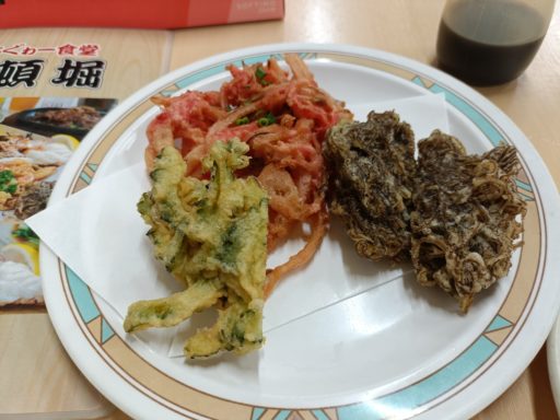 天ぷら三点盛り（一切れ食べた後）