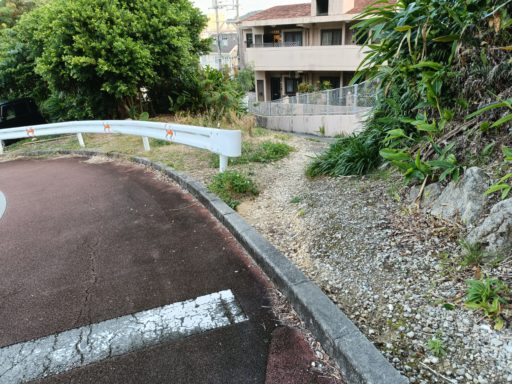 私道から逸れて人家の横を抜ける