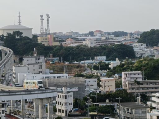 遠くに首里城が見える